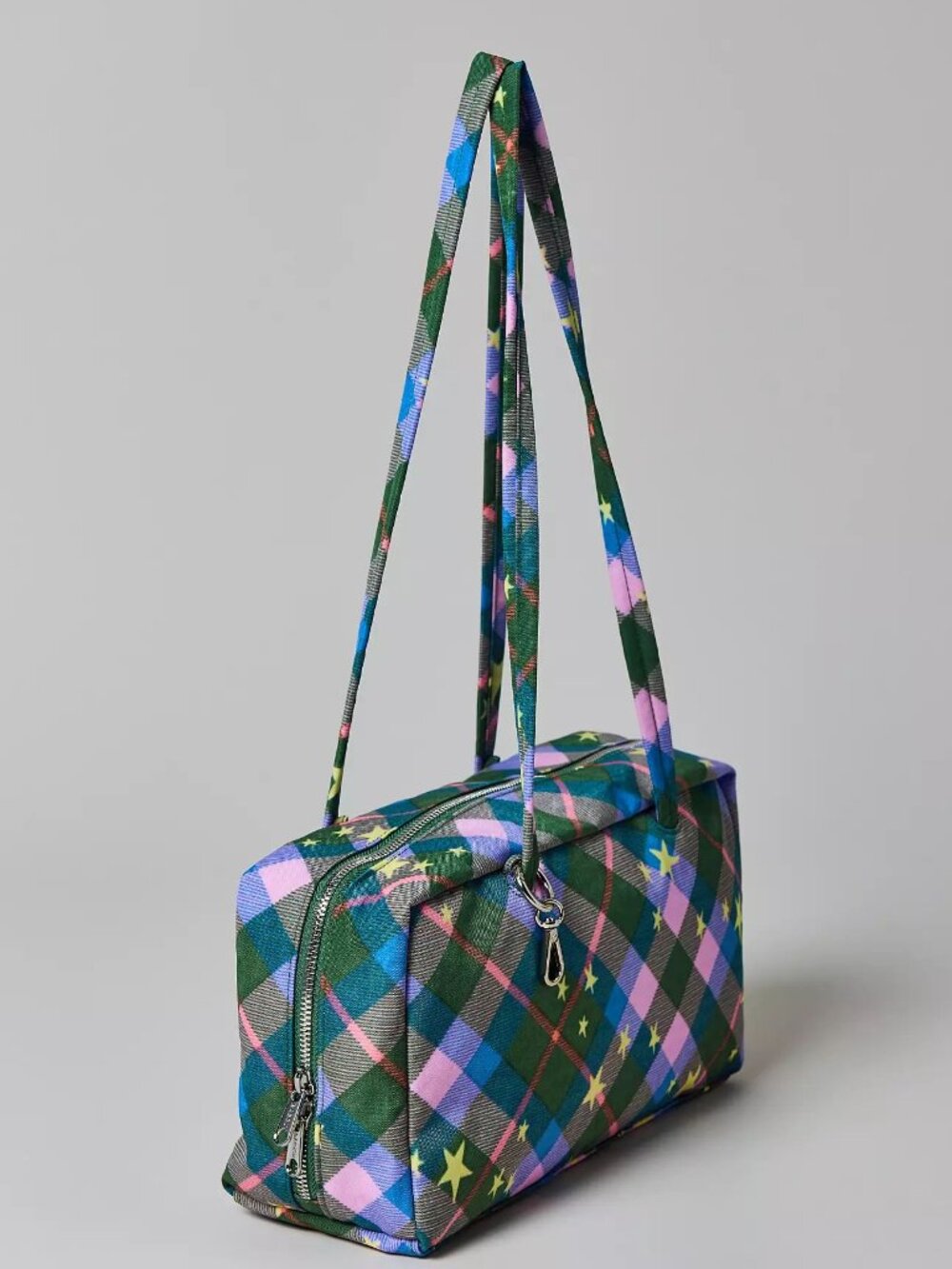 NWT Baggu Regular Nylon Bowler Bag - Green Star Plaid - Picture 9 of 11